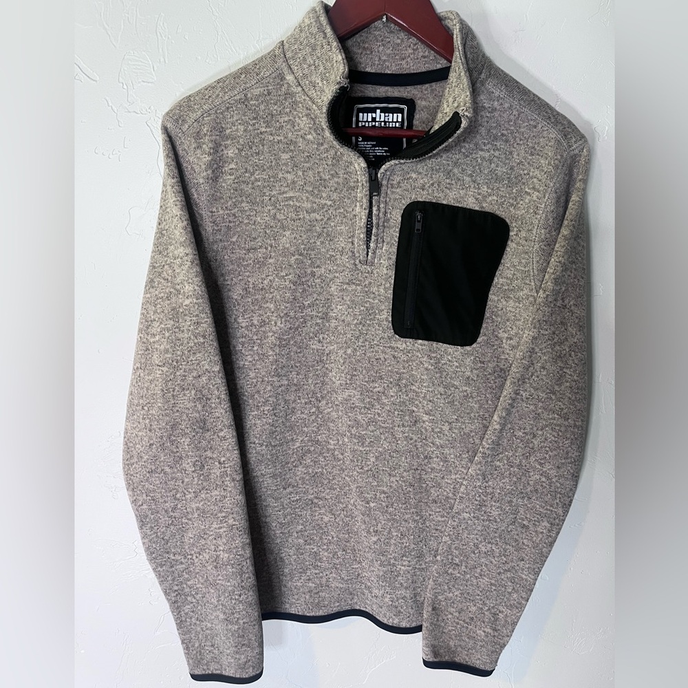 Urban Pipeline Men's Beige 1/4 Zip-Up Pullover Sweater‎ with Black Accent Small